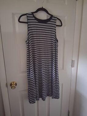Time and Tru Black & White Striped Tank Dress